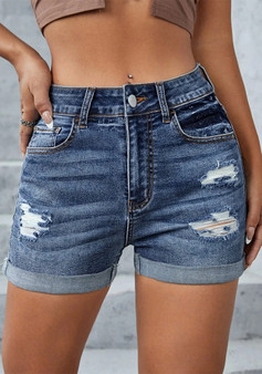 Ladies Stretch Denim Pants Ripped Denim Shorts High Waist Shot Jeans