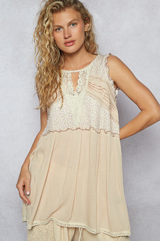 POL Lace Detail Keyhole Tank Top with Crochet Trim