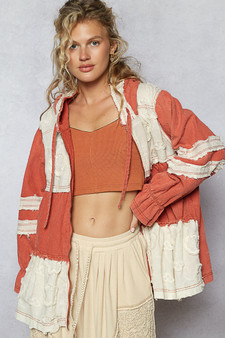 POL Raw Hem Color Block Hooded Jacket