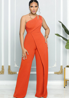 Sexy Sleeveless One Shoulder High Waist Career Jumpsuit