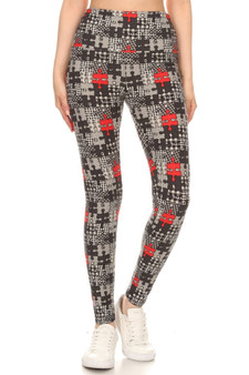 5-Inch Long Yoga Style Banded Lined Puzzle Printed Knit Legging With High Waist