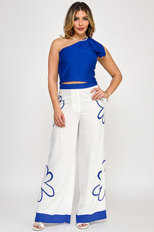 Bow One Shoulder Top With Print Pants Set​