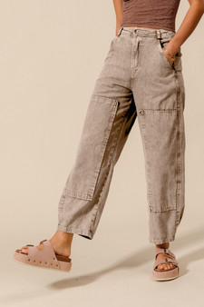 SO ME Mineral Washed Mid Rise Barrel Shape Pants