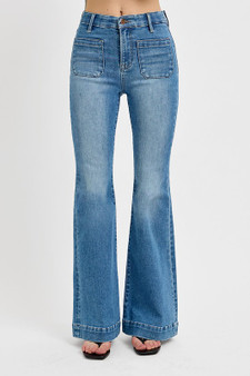 RISEN Full Size Front Patch Pocket Flare Jeans Plus Size