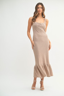 MABLE Ruffled Hem Sleeveless Crochet Knit Midi Dress