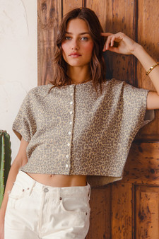 SO ME Leopard Print Button Front Sweater Cardigan