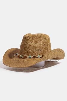 Fame Mixed Beaded And Rope Western Fedora Straw Hat