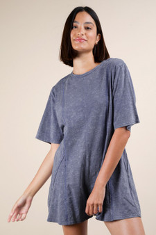 VERY J Mineral Washed Oversized Knit Comfy Romper