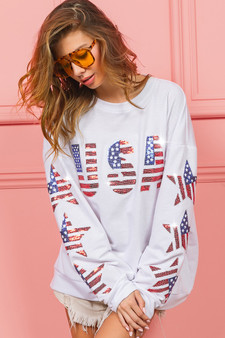 BiBi American Flag USA and Star Sequin Sweatshirt