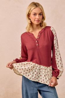 BiBi Waffle with Floral Woven Combo Top