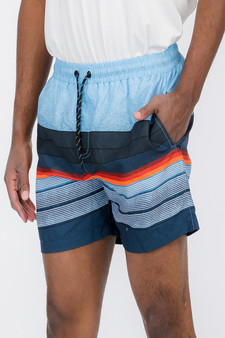 WEIV Men's Full Size Striped Drawstring Swim Shorts Plus Size