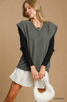 Umgee Oversized V Neck Ribbed Sweater Vest