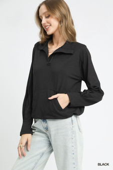 Umgee Half-Zip Sweatshirt with Front kangaroo pocket