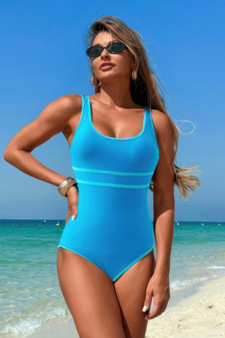 U Neck Contrast Trim Strip One Piece Swimsuit