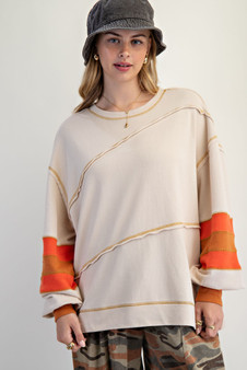Color Mix Embroidered Washed Pullover​