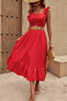 Sleeveless Ruffle Cross Open Back Knot Fit Dress​