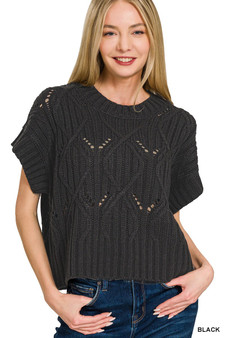 Zenana Cable Knit Short Sleeve Sweater