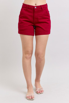 Judy Blue Full Size High Waist Tummy Control Garment Dyed Heart Shaped Denim Shorts Plus Size
