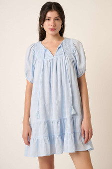 Mittoshop Tassel Tie Plaid Gauze Short Sleeve Mini Dress