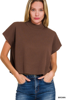 Zenana Viscose Mock Neck Short Sleeve Boxy Sweater