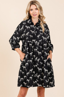 Mittoshop Zebra Print Button Down Shirt Mini Dress