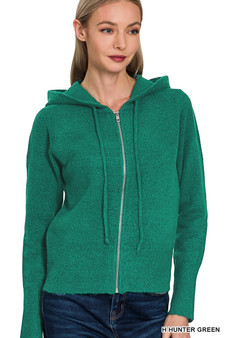 Zenana Drawstring Zip Up Hooded Cardigan