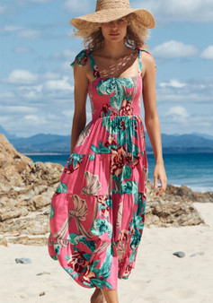 Summer Women's Holidays Sling Lace-Up Print Long Dress