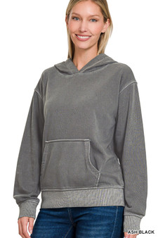 Zenana Fleece Pigment Dye Kangaroo Pocket Hoodie