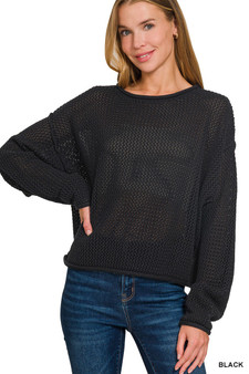 Zenana Textured Drop Shoulder Knit Top