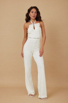 Rhinestone Ribbon Haltered Neck Jumpsuit​​
