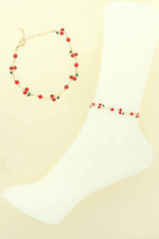 Jeweled Red Cherry Charm Anklet​