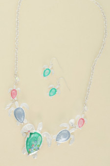 Sea Life Rhinestone Metal Bib Necklace Set