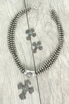 Western Turquoise Cross Necklace Set​​​