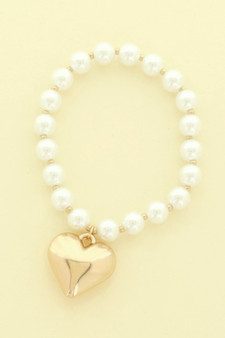 Puff Heart Charm Pearl Bracelet