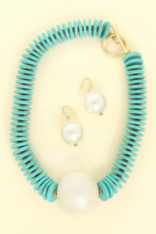 Pearl Turquoise Disc Necklace Set