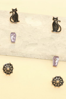 3-Pack Halloween Themed Enamel Post Earrings