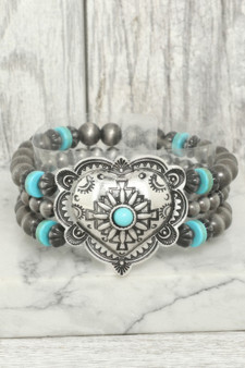 Western Heart Turquoise Bead Bracelet
