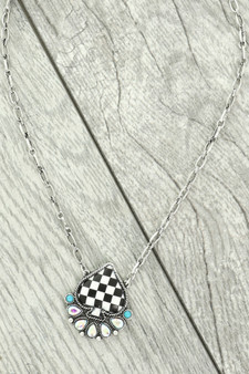 Western Checkered Spade Pendant Necklace