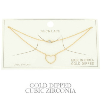 Cz Gold Plated Heart Cut Pendant Necklace