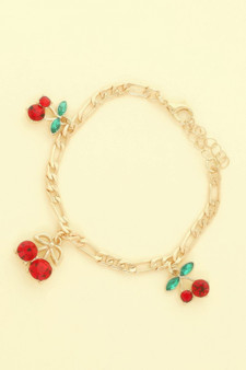 Jeweled Red Cherry Charm Bracelet​