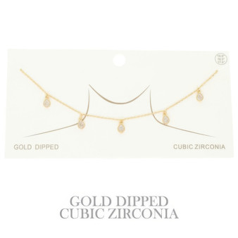 Gold Plated Teardrop Cz Station Necklace