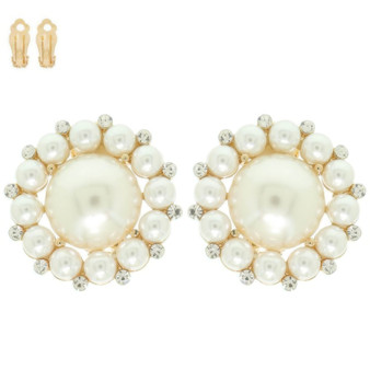 Pearl Bezeled Clip-On Earrings