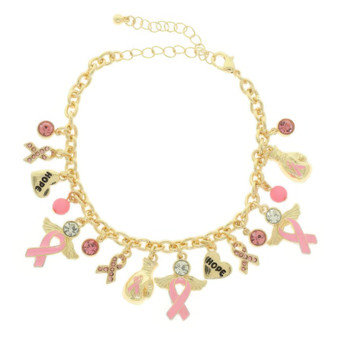 Pink Ribbon Charm Bracelet Set