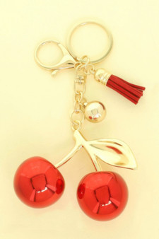 Red Glossy Resin Cherry Keychain