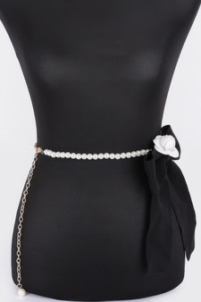 Flower Ribbon Faux Pearl Belt 