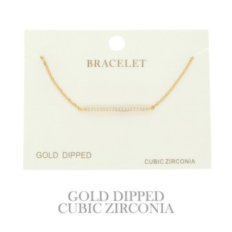Gold Plated Cz Bar Chain Bracelet