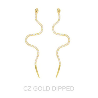 Gold Dipped Cz Snake Drop Earrings