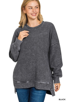 Zenana Full Size Acid Washed Double Ribbed Hi-low Sweatshirt Plus Size
