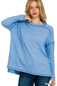 Zenana Full Size Melange Hacci Exposed Seam Hi-low Tee Plus Size