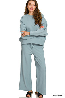 Zenana Ribbed Round Neck Pullover and Drawstring Pants Set